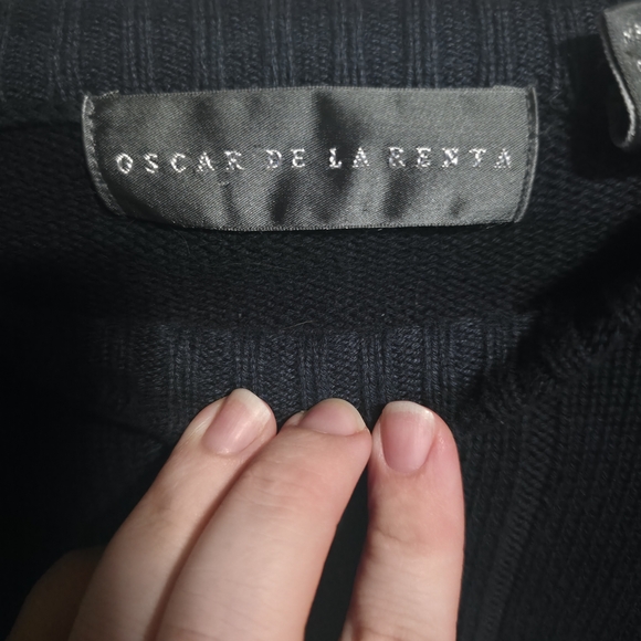 Oscar de la Renta Navy Cable Knit Crewneck Sweater - Picture 2 of 7